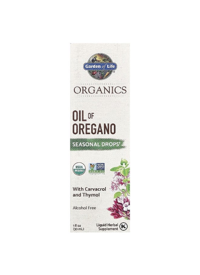 Garden of Life, Organics, Oil of Oregano, Seasonal Drops, Alcohol Free, 1 fl oz (30 ml)