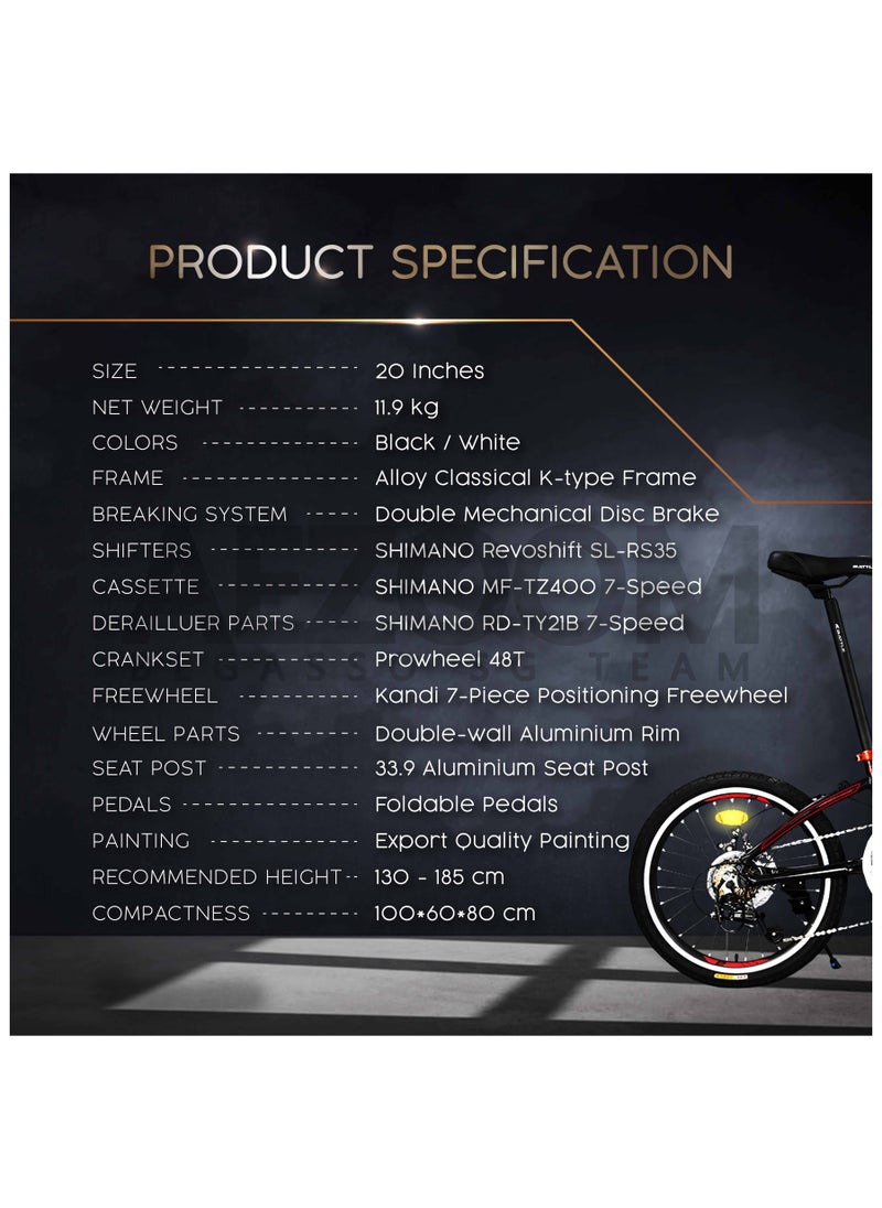 20 Inch Lightweight Folding Bike Free Rear Rack With Straps - Foldable Bicycle For Men & Ladies & Kids