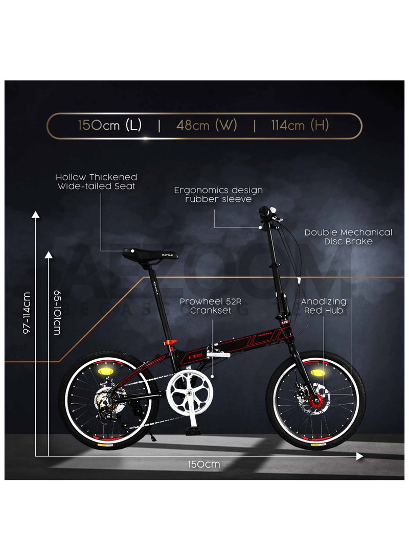 20 Inch Lightweight Folding Bike Free Rear Rack With Straps - Foldable Bicycle For Men & Ladies & Kids