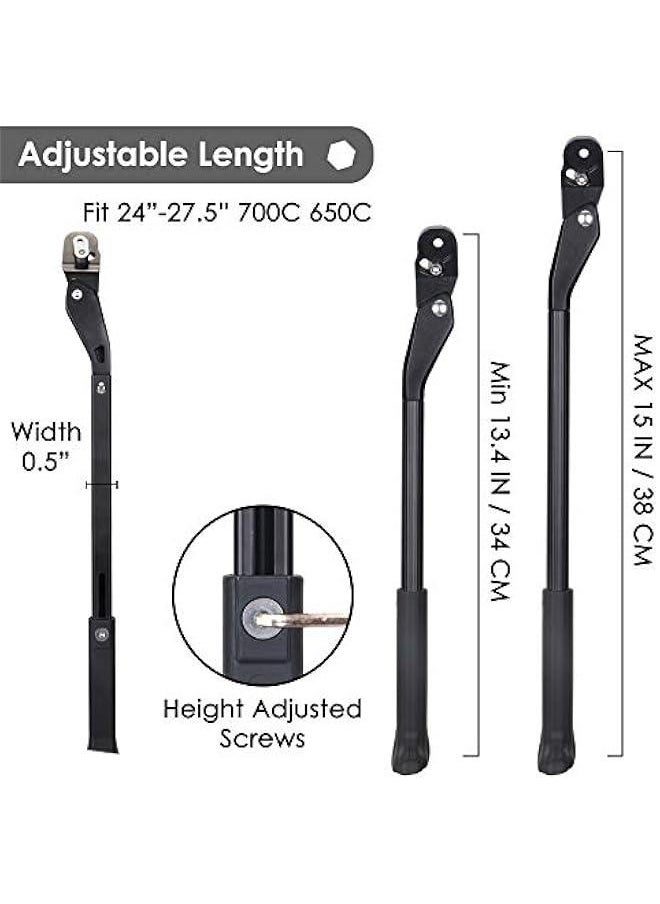Adjustable Bike Kickstand, Aluminum Alloy Bicycle Side Kickstand Quick Release Bike Side Stand Concealed Spring-Loaded Latch Non-Slip Rear Side for 24-27.5 Inch Mountain Bike and 700C 650C Road