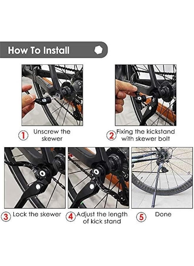 Adjustable Bike Kickstand, Aluminum Alloy Bicycle Side Kickstand Quick Release Bike Side Stand Concealed Spring-Loaded Latch Non-Slip Rear Side for 24-27.5 Inch Mountain Bike and 700C 650C Road