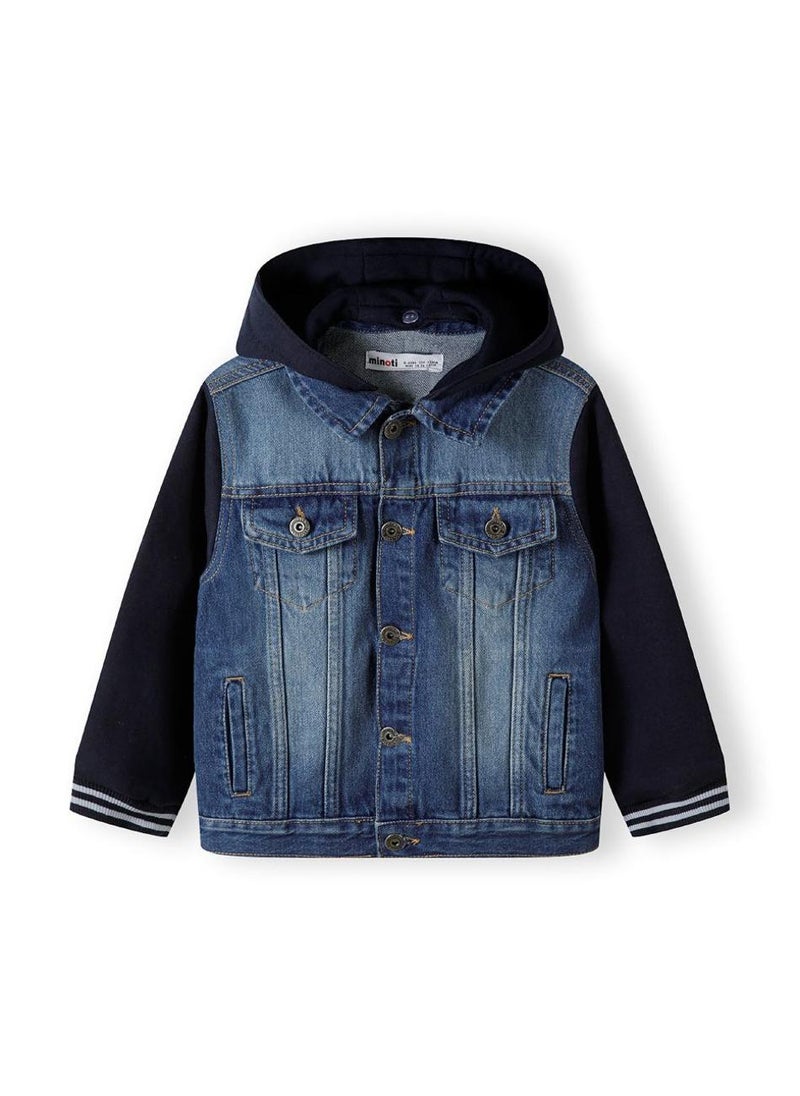 Teen Boys Denim Jacket with Fleece Hood and Sleeves