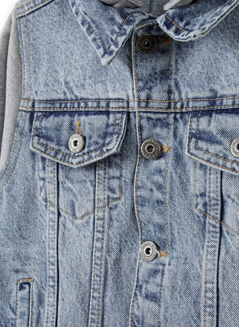Teen Boys Denim Jacket with Fleece Hood and Sleeves