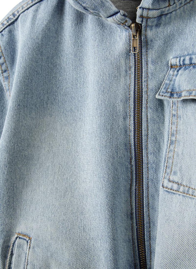KIds Hooded Denim Zip Through Jacket