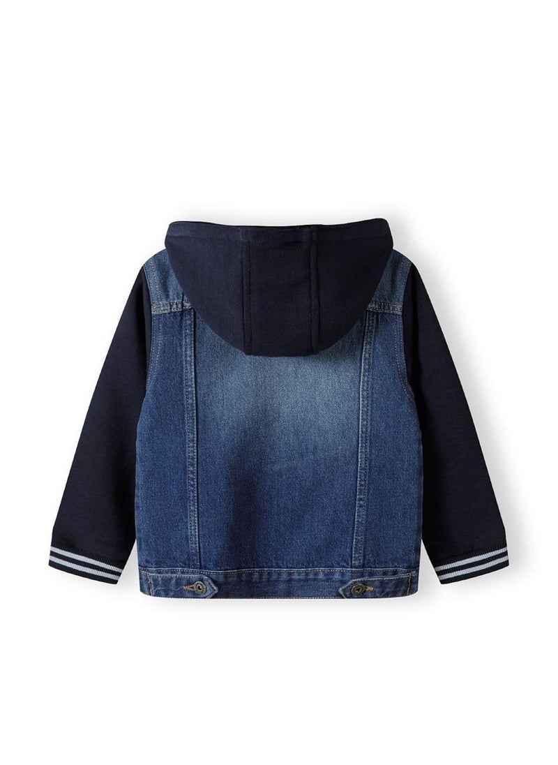 Kids Boys  Denim Jacket With Fleece Hood And Sleeves