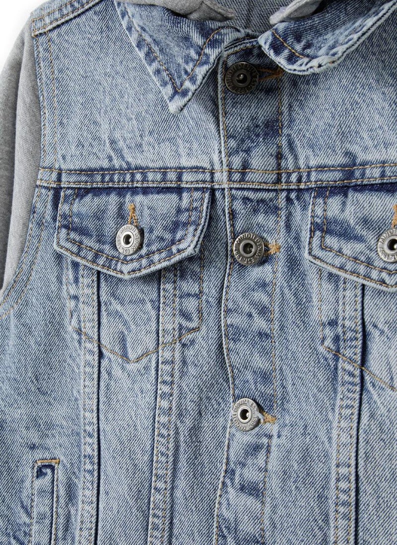 Kids Boys Denim Jacket with Fleece Hood and Sleeves