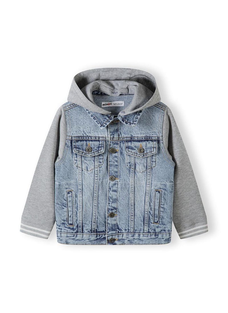 Kids Boys Denim Jacket with Fleece Hood and Sleeves