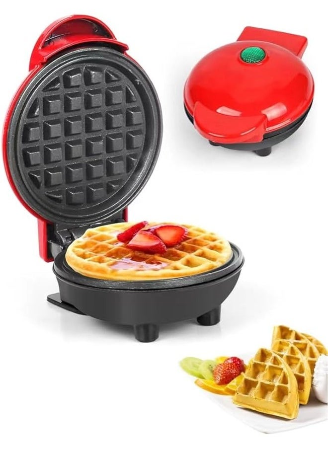 Mini Waffle Maker Round Waffle Iron Grill Machine for Waffle, Cookies, Eggs Individual Waffles for Breakfast，Hash Browns, Grilled Cheeses,Non-stick Surfaces,Easy to Clean (red)