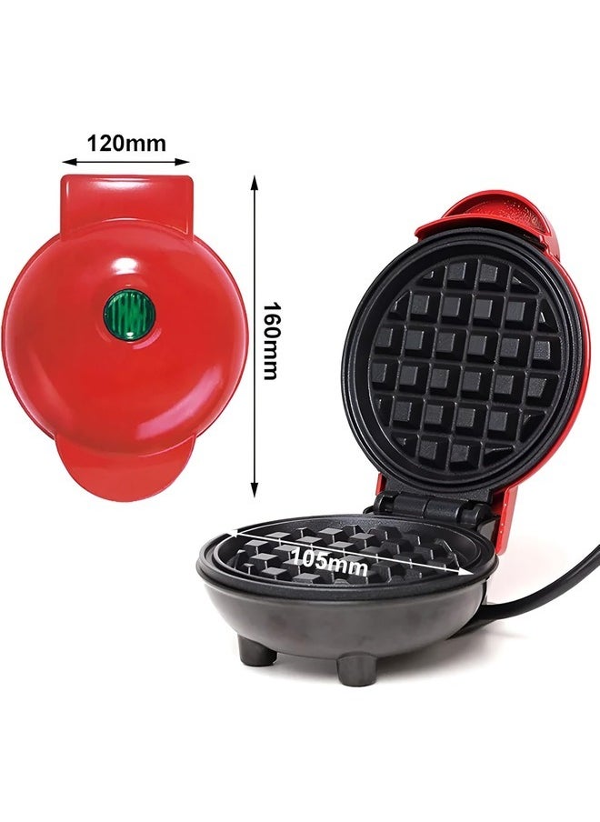 Mini Waffle Maker Round Waffle Iron Grill Machine for Waffle, Cookies, Eggs Individual Waffles for Breakfast，Hash Browns, Grilled Cheeses,Non-stick Surfaces,Easy to Clean (red)