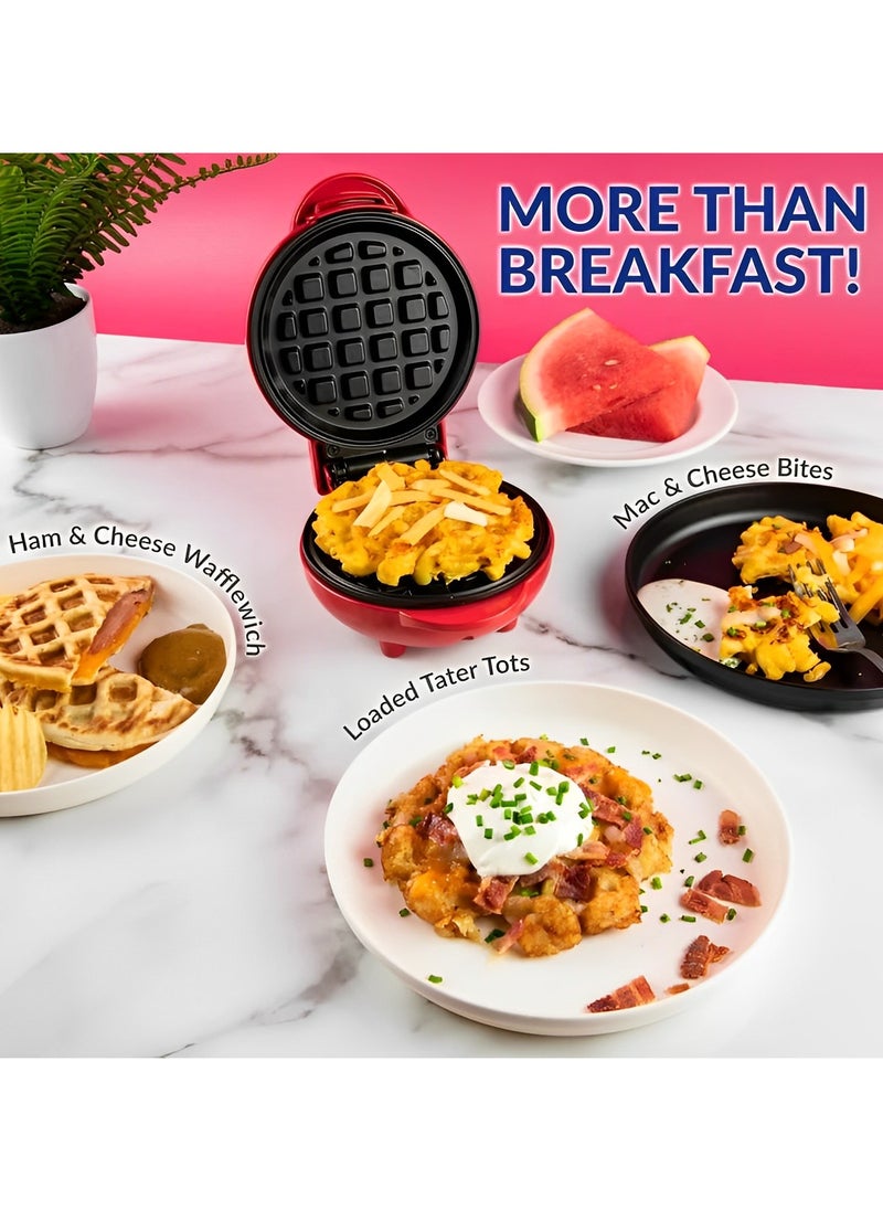 Mini Waffle Maker | Pancake maker for Hash Browns, Cookies, Quesadillas, Calzones Or Snacks with ready Light indicator | Non-Stick Coated Plates with Premium Quality Material