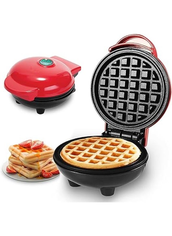 Electric Mini Waffle Maker with Double Non-Stick Irons, Automatic Waffle Maker, Single Waffle Maker for Quick Breakfast, Waffle, Panini, 5 Inch Sandwich (Red)