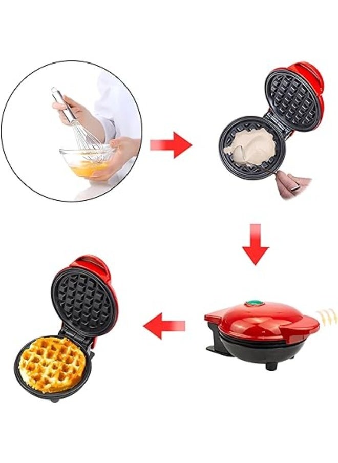 Electric Mini Waffle Maker with Double Non-Stick Irons, Automatic Waffle Maker, Single Waffle Maker for Quick Breakfast, Waffle, Panini, 5 Inch Sandwich (Red)