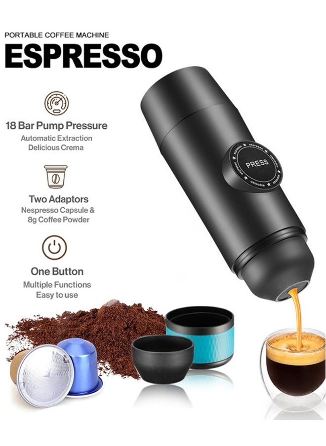 Electric Coffee Machine ,Mini Portable Ground Coffee Espresso Machine , Maker for Camping Hiking Black, Vehicle Mounted Outdoor Coffee Machine , Capsule Coffee Machine 22*7*7cm