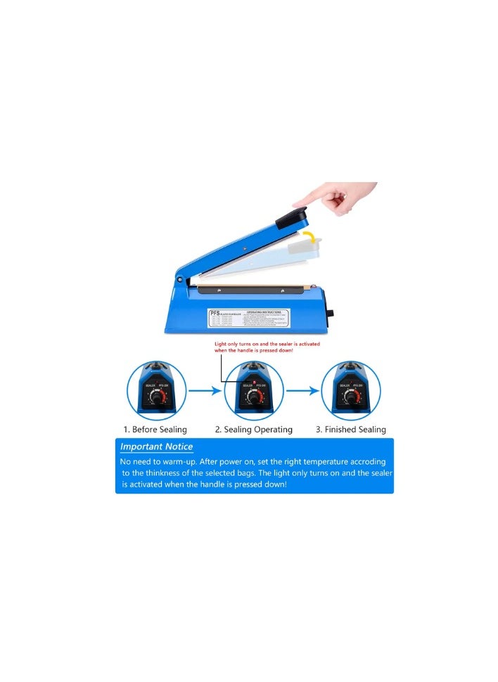 Heat Sealing Machine 200mm Plastic Belt Sealer Machine Hand Sealer Machine  for Plastic Bags PE  Packet Pouch Bag Polybag PP Bags