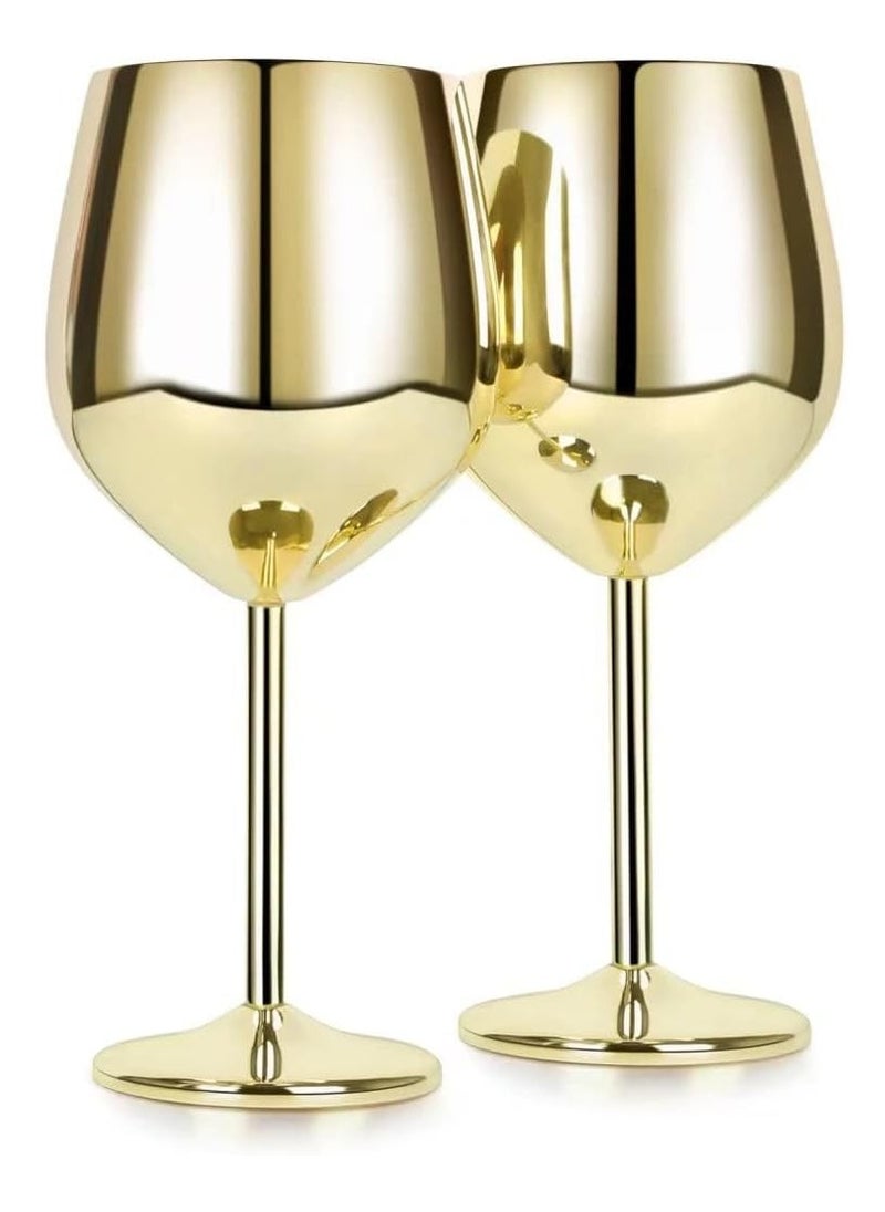 Stainless Steel Unbreakable Stemmed Glasses, Steel Goblets gold 17 oz Goblets Red, Shatterproof BPA Free Great for Outdoor Events, Picnic (2PCS,Gold)