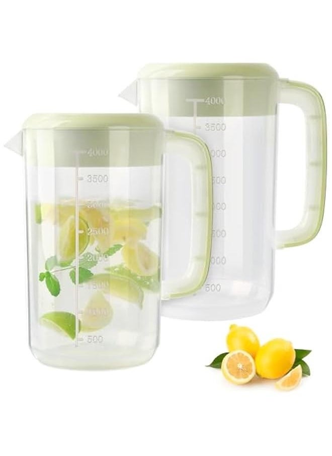 1 Gallon 4 Litre Clear Plastic Pitcher with Lid, 2 Pack Clear Water Pitcher for Cold Drinks, Iced Tea Pitcher for Lemonade, Iced Tea, Milk, Juice, Beverages.