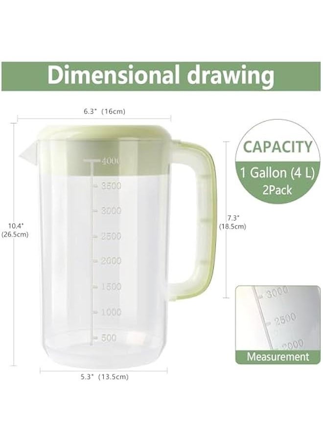 1 Gallon 4 Litre Clear Plastic Pitcher with Lid, 2 Pack Clear Water Pitcher for Cold Drinks, Iced Tea Pitcher for Lemonade, Iced Tea, Milk, Juice, Beverages.