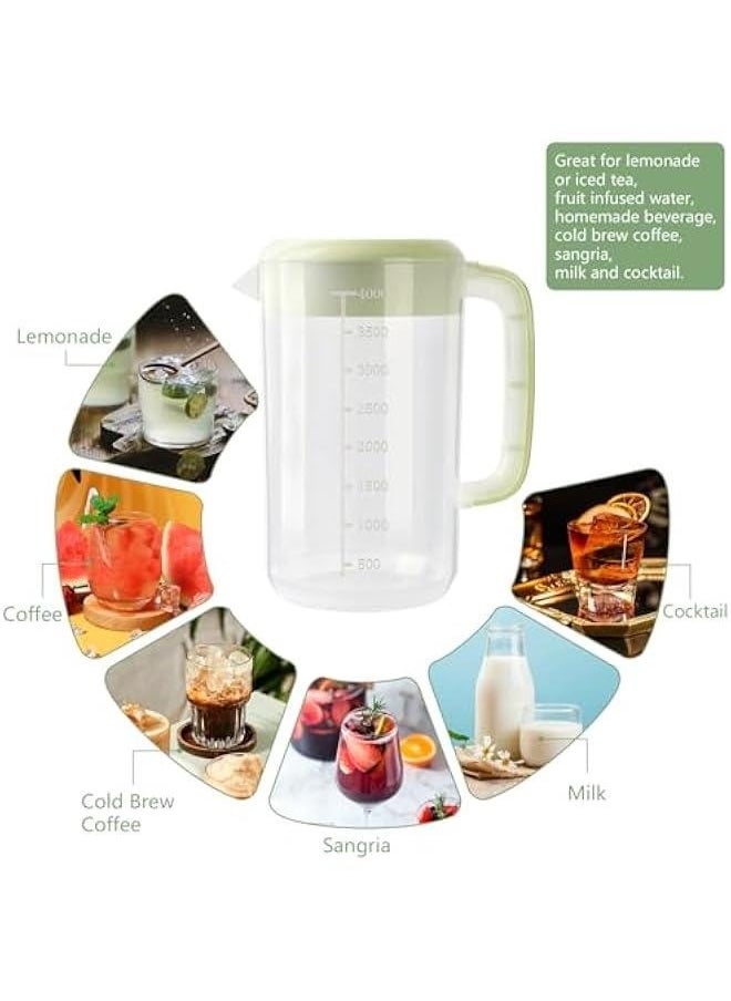 1 Gallon 4 Litre Clear Plastic Pitcher with Lid, 2 Pack Clear Water Pitcher for Cold Drinks, Iced Tea Pitcher for Lemonade, Iced Tea, Milk, Juice, Beverages.