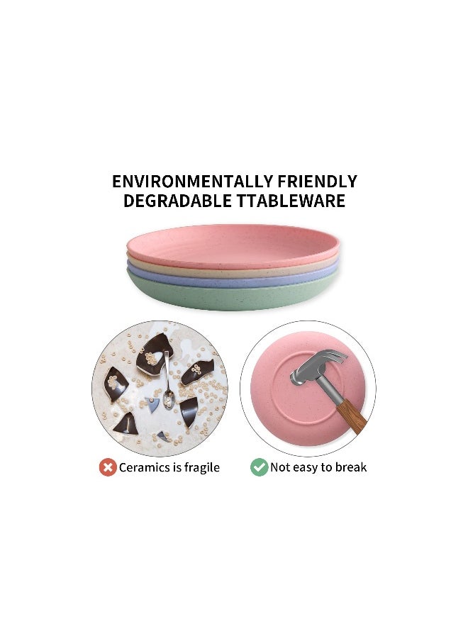 Dinner Plates Set 4 Pack 8 Plastic Unbreakable Plates Set for Family Party Picnic Home Dishwasher Microwave Safe