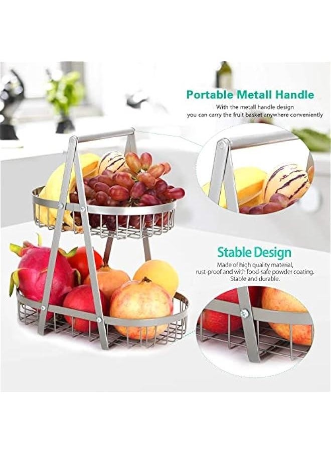 2 Tier Fruit Basket,Detachable Metal Fruit Basket Bowl for Kitchen Storage,Countertop Fruit Basket Stand Kitchen Storage Counter Dining Room Organizer for Fruits Snacks Bread Basket Vegetables (Gold