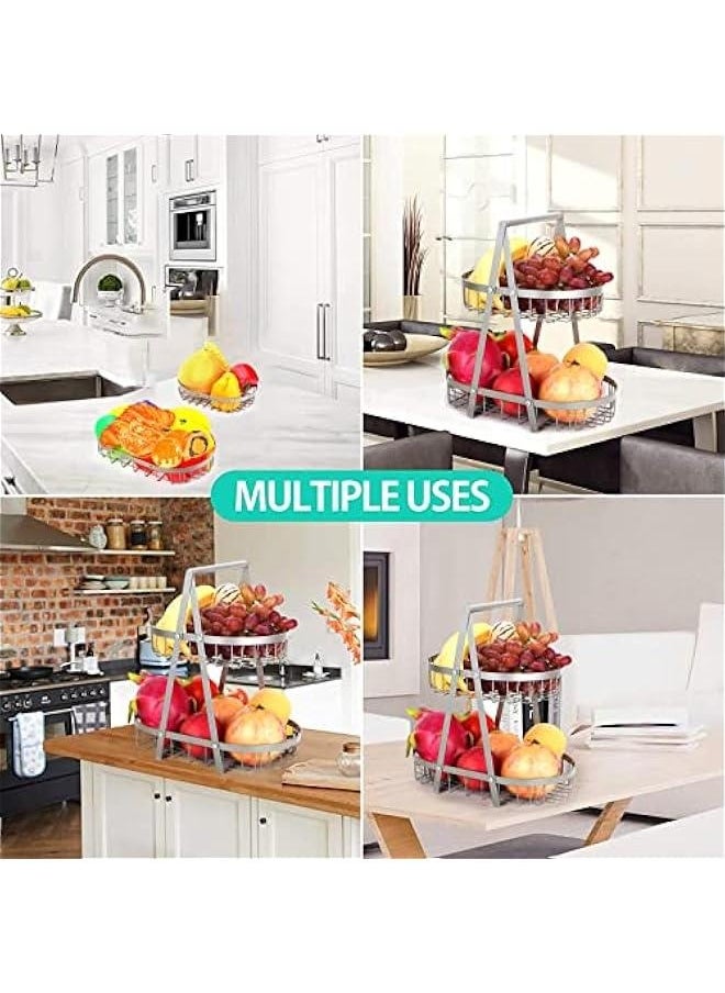 2 Tier Fruit Basket,Detachable Metal Fruit Basket Bowl for Kitchen Storage,Countertop Fruit Basket Stand Kitchen Storage Counter Dining Room Organizer for Fruits Snacks Bread Basket Vegetables (Gold