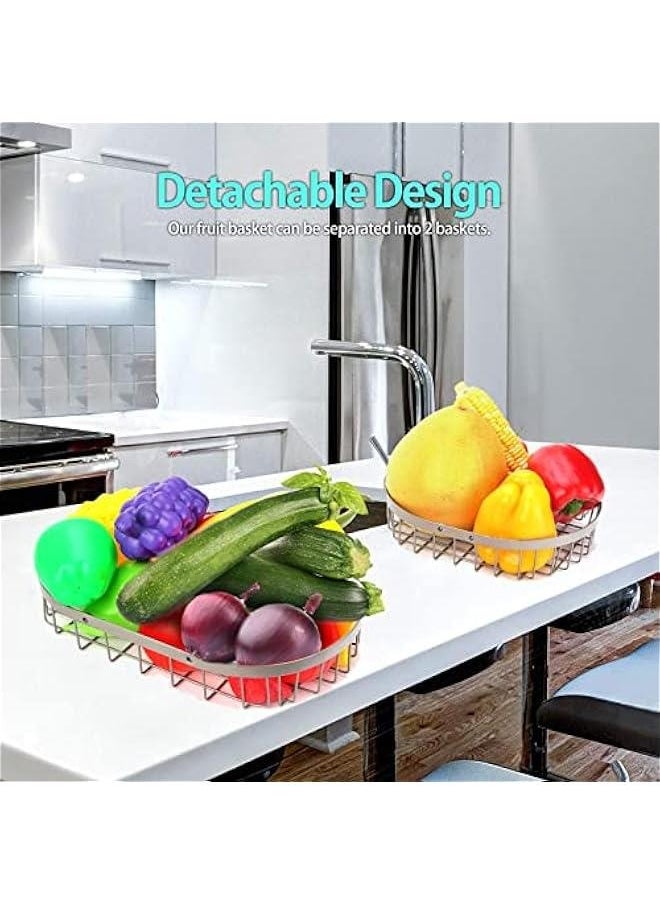 2 Tier Fruit Basket,Detachable Metal Fruit Basket Bowl for Kitchen Storage,Countertop Fruit Basket Stand Kitchen Storage Counter Dining Room Organizer for Fruits Snacks Bread Basket Vegetables (Gold