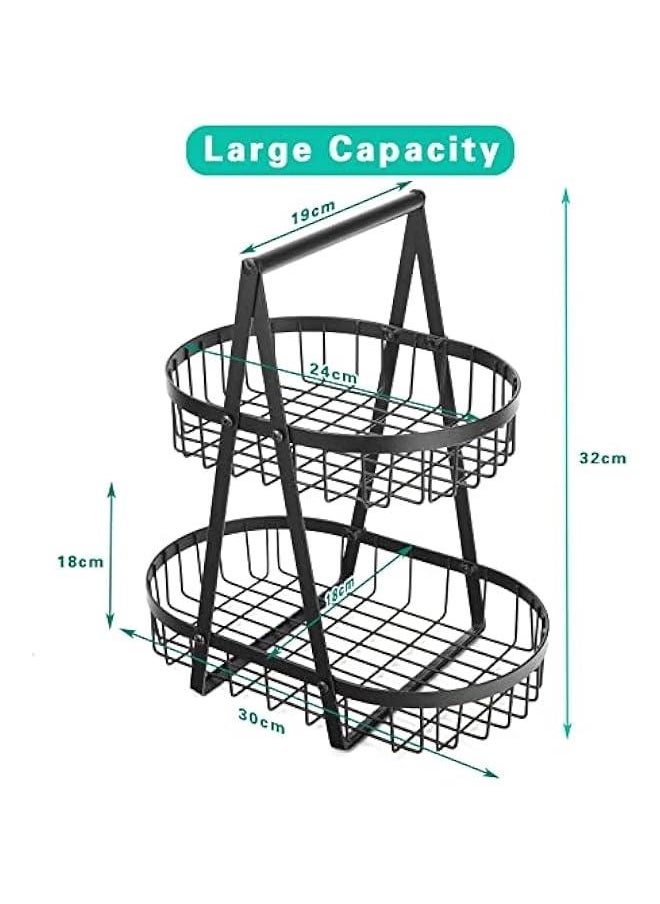 2 Tier Fruit Basket,Detachable Metal Fruit Basket Bowl for Kitchen Storage,Countertop Fruit Basket Stand Kitchen Storage Counter Dining Room Organizer for Fruits Snacks Bread Basket Vegetables (Gold