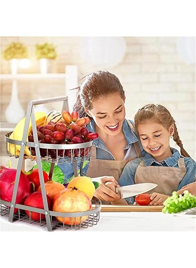 2 Tier Fruit Basket,Detachable Metal Fruit Basket Bowl for Kitchen Storage,Countertop Fruit Basket Stand Kitchen Storage Counter Dining Room Organizer for Fruits Snacks Bread Basket Vegetables (Gold