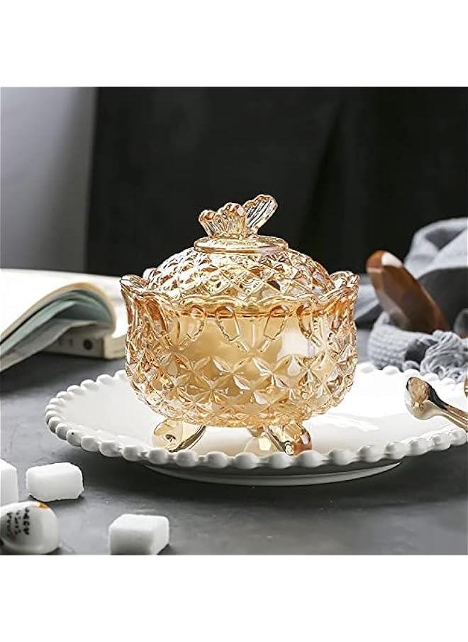 4 Pack Crystal Glass Candy Dish with Lid, 9oz Decorative Crystal Candy Bowl, Small Candy Buffet Jars, Royal Embossed Footed Candy Box, Vanity Dresser Jar for Wedding Party
