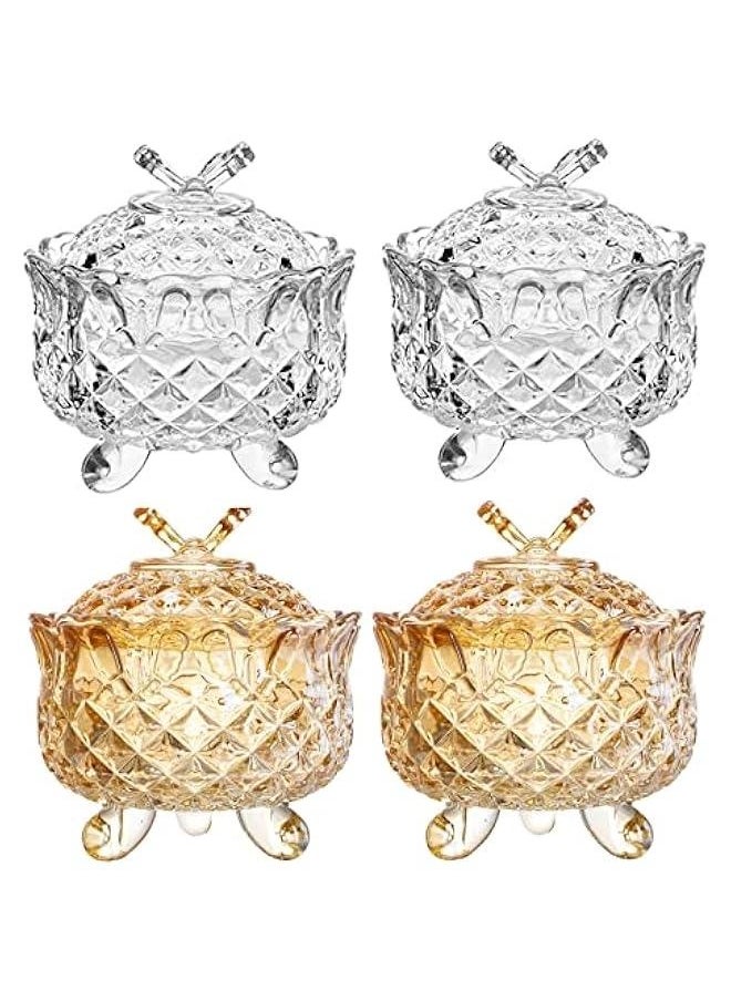 4 Pack Crystal Glass Candy Dish with Lid, 9oz Decorative Crystal Candy Bowl, Small Candy Buffet Jars, Royal Embossed Footed Candy Box, Vanity Dresser Jar for Wedding Party