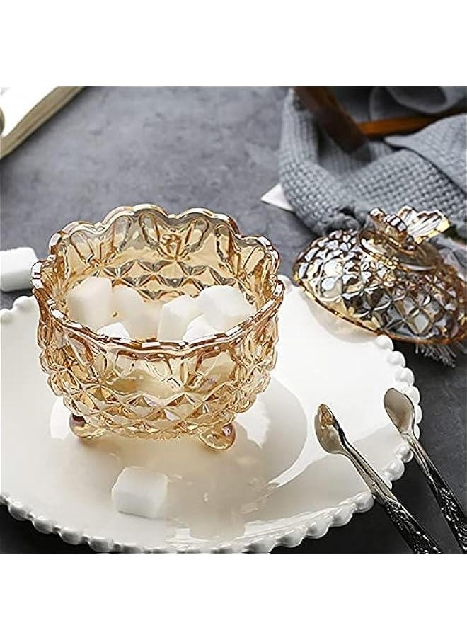 4 Pack Crystal Glass Candy Dish with Lid, 9oz Decorative Crystal Candy Bowl, Small Candy Buffet Jars, Royal Embossed Footed Candy Box, Vanity Dresser Jar for Wedding Party