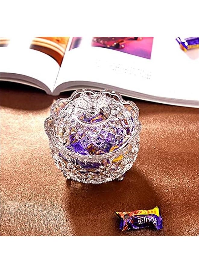 4 Pack Crystal Glass Candy Dish with Lid, 9oz Decorative Crystal Candy Bowl, Small Candy Buffet Jars, Royal Embossed Footed Candy Box, Vanity Dresser Jar for Wedding Party