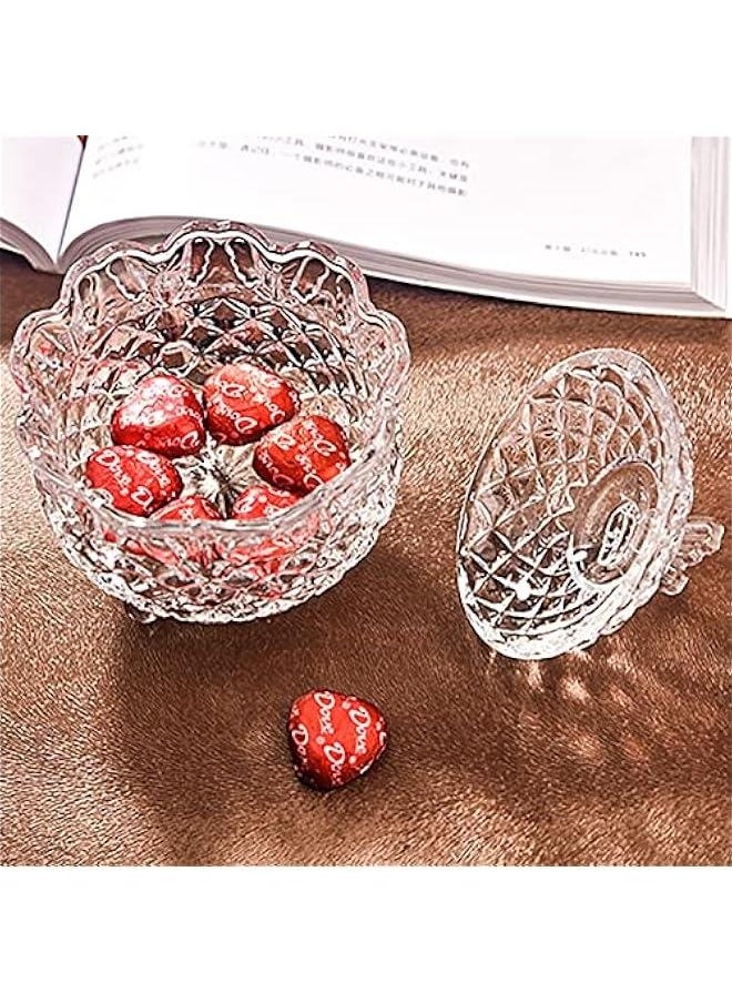4 Pack Crystal Glass Candy Dish with Lid, 9oz Decorative Crystal Candy Bowl, Small Candy Buffet Jars, Royal Embossed Footed Candy Box, Vanity Dresser Jar for Wedding Party