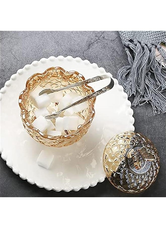4 Pack Crystal Glass Candy Dish with Lid, 9oz Decorative Crystal Candy Bowl, Small Candy Buffet Jars, Royal Embossed Footed Candy Box, Vanity Dresser Jar for Wedding Party