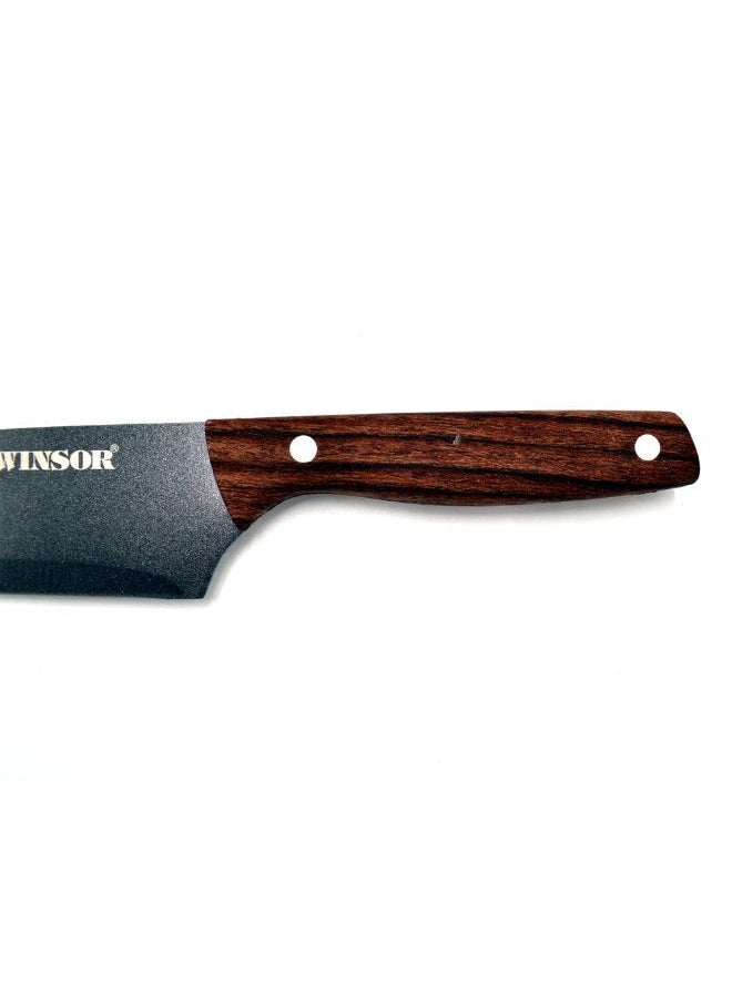 WINSOR 5-Piece Stainless Steel Chef Knife Set with Non-Stick Coating | Wood Pattern Handles and Acrylic Block Kitchen Knife Set - WR80813