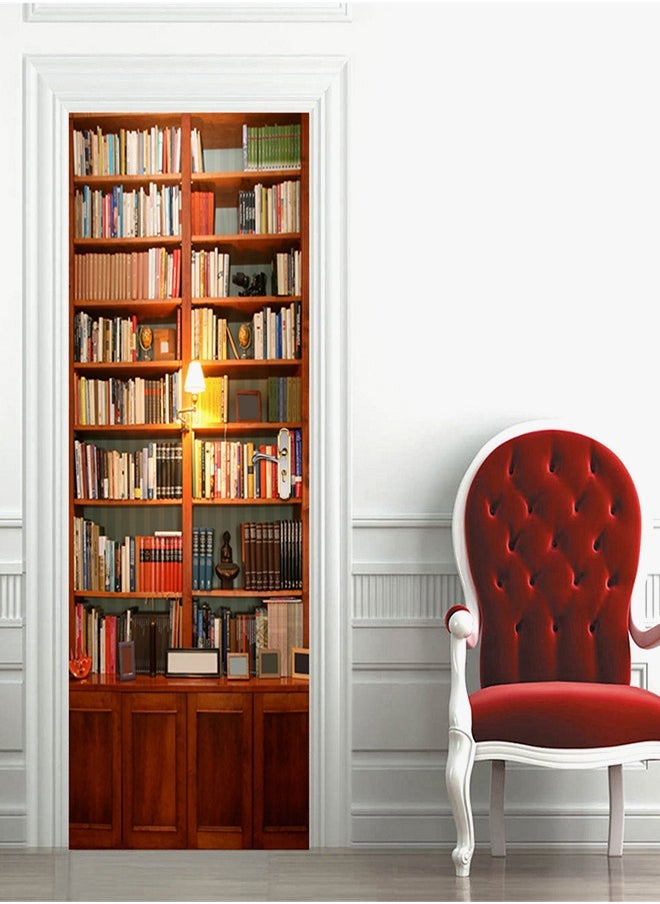 2-Piece Book Shelf Door Sticker Set Brown/Yellow/Red 38.5x200x2cm