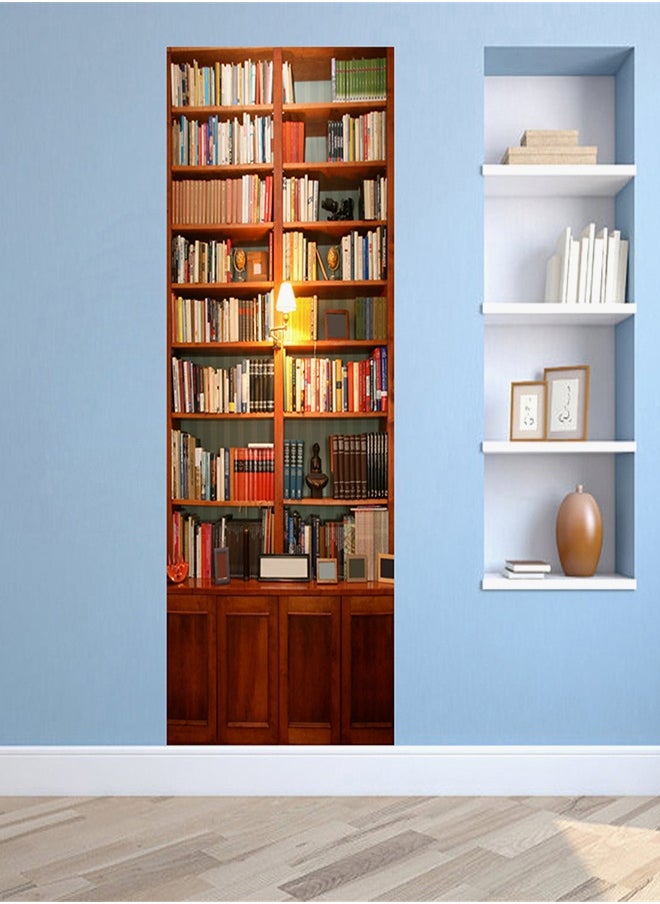 2-Piece Book Shelf Door Sticker Set Brown/Yellow/Red 38.5x200x2cm