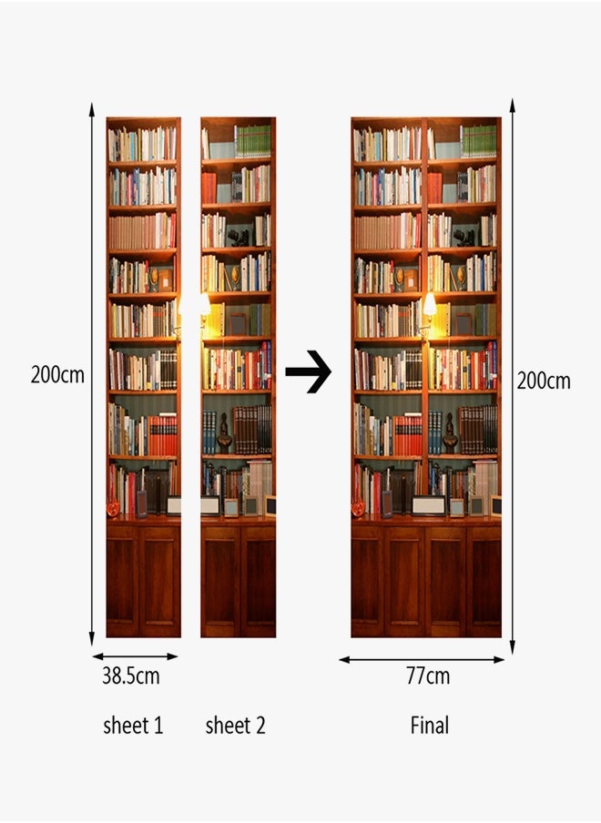 2-Piece Book Shelf Door Sticker Set Brown/Yellow/Red 38.5x200x2cm