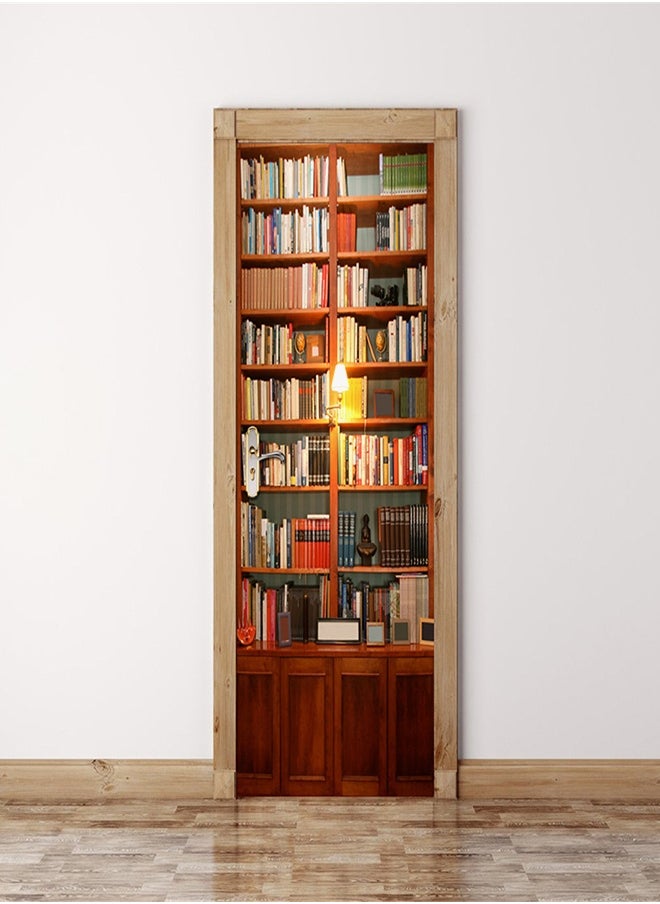 2-Piece Book Shelf Door Sticker Set Brown/Yellow/Red 38.5x200x2cm