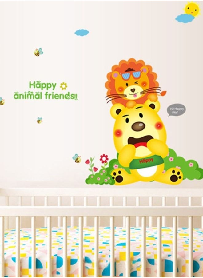 Happy Animal Printed Removable Wall Sticker Multicolour 60 x 40cm
