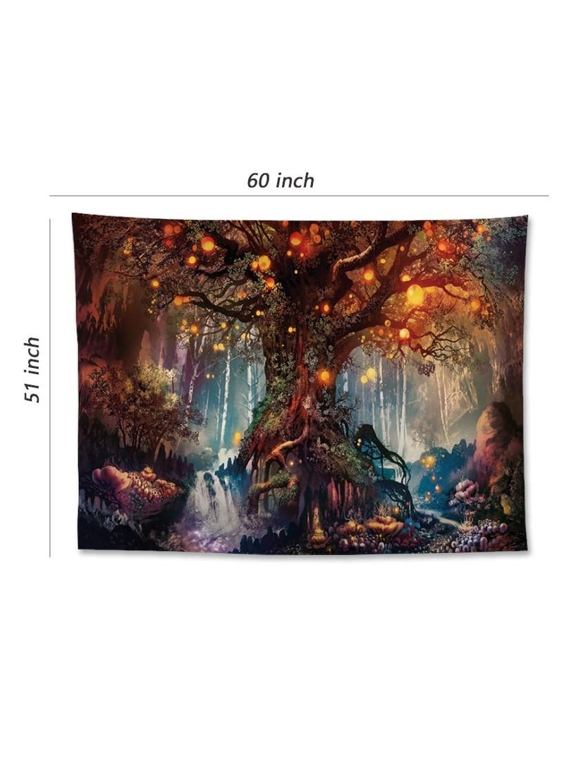 Fantasy Plant Magical Forest Tapestry Fantasy Fairy Tales Tapestry A Life Tree Elves Waterfalls Stream Fairy Tales Wall Art Hanging with River Bedroom Living Room 60