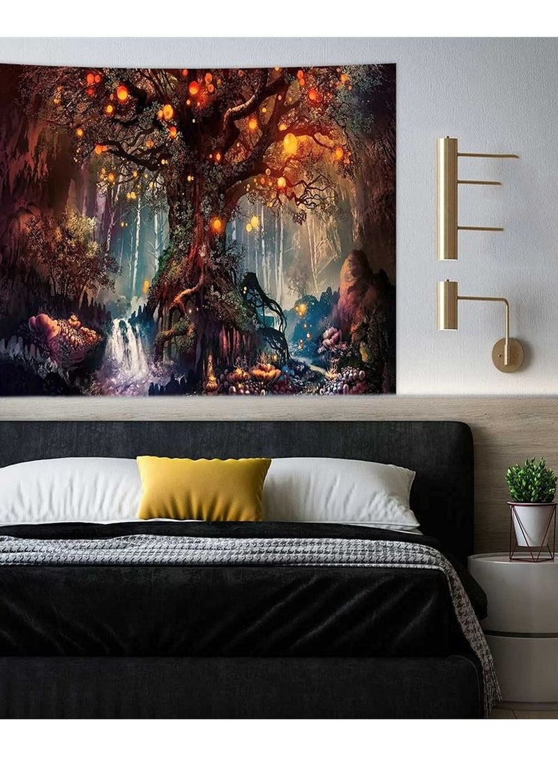 Fantasy Plant Magical Forest Tapestry Fantasy Fairy Tales Tapestry A Life Tree Elves Waterfalls Stream Fairy Tales Wall Art Hanging with River Bedroom Living Room 60