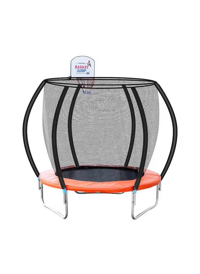 8ft Outdoor Round Trampoline Children Jumping Bed With Basketball Frame Hoop