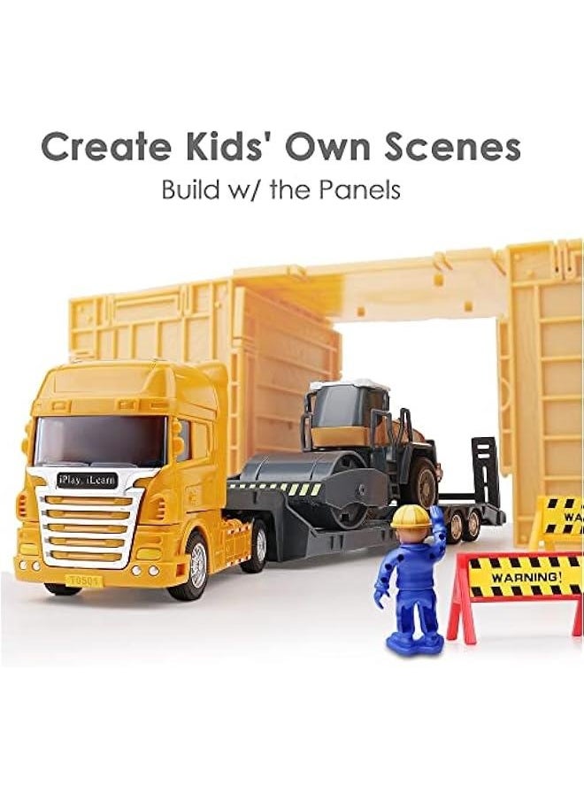 Kids Construction Toys Truck Set, Boys Engineering Vehicle Playset, Crane Transport Trailer, Bulldozer Forklift for Sandbox Site, Birthday Gift for Age 3 4 5 6 Years Old Toddler Children