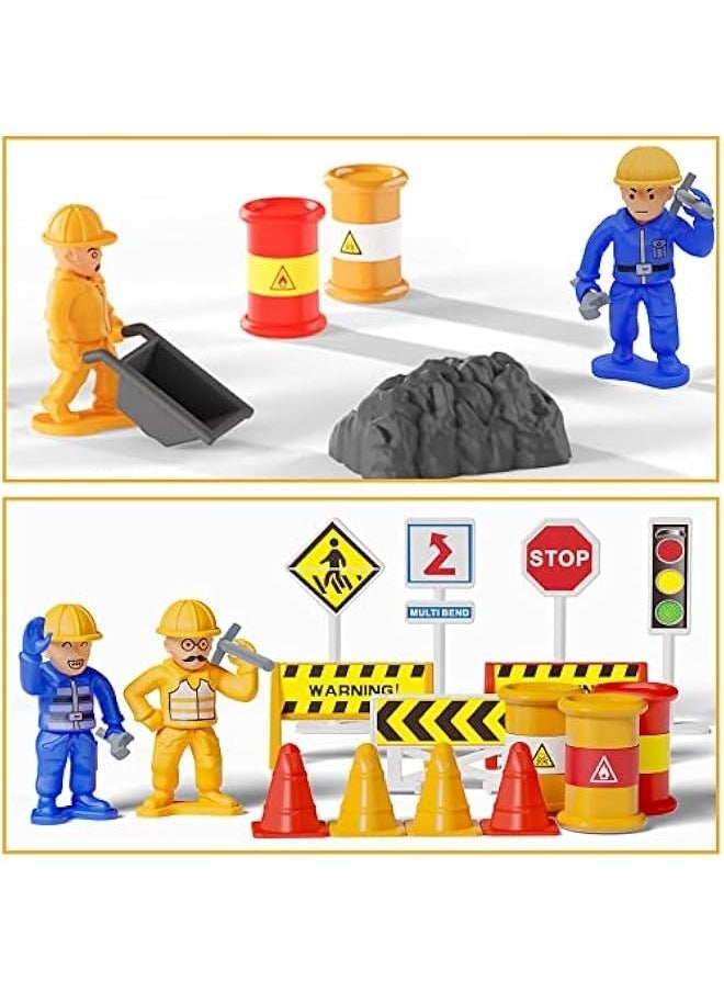 Kids Construction Toys Truck Set, Boys Engineering Vehicle Playset, Crane Transport Trailer, Bulldozer Forklift for Sandbox Site, Birthday Gift for Age 3 4 5 6 Years Old Toddler Children