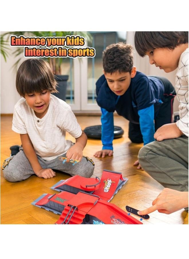 Finger Skateboard Ramp Set, Mini and Accessories Props Deck Track Ultimate Park Ramps Fingerskate Toy Set for Kids Birthday Gift (D)