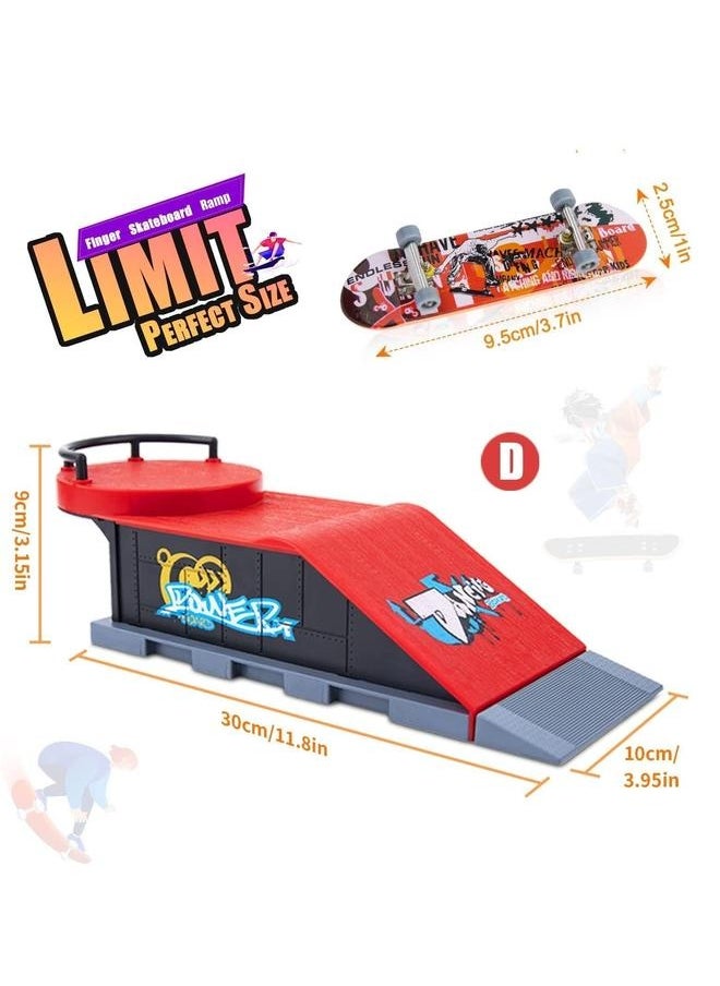 Finger Skateboard Ramp Set, Mini and Accessories Props Deck Track Ultimate Park Ramps Fingerskate Toy Set for Kids Birthday Gift (D)