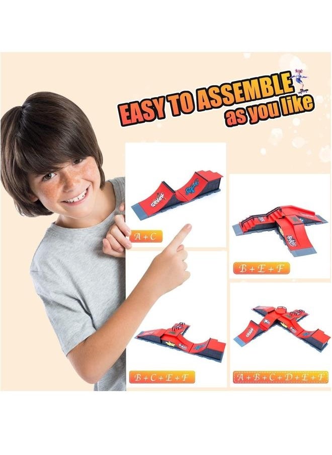 Finger Skateboard Ramp Set, Mini and Accessories Props Deck Track Ultimate Park Ramps Fingerskate Toy Set for Kids Birthday Gift (D)