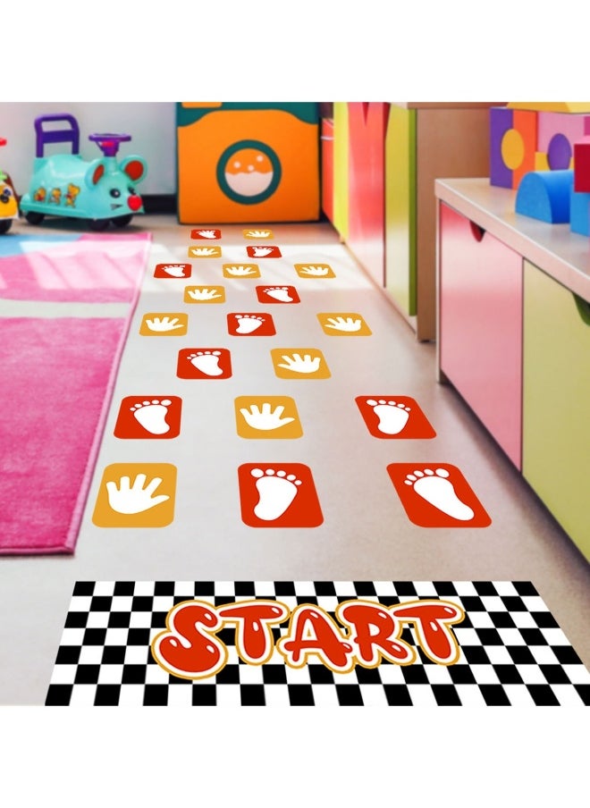 Footprints and Palm Grid Floor Sticker Wall Sticker Colorful Feet Jigsaw Hopscotch Game Sticker DIY Art Floor Corridor Wallpaper Decoration for Children's Bedroom Kindergarten Classroom