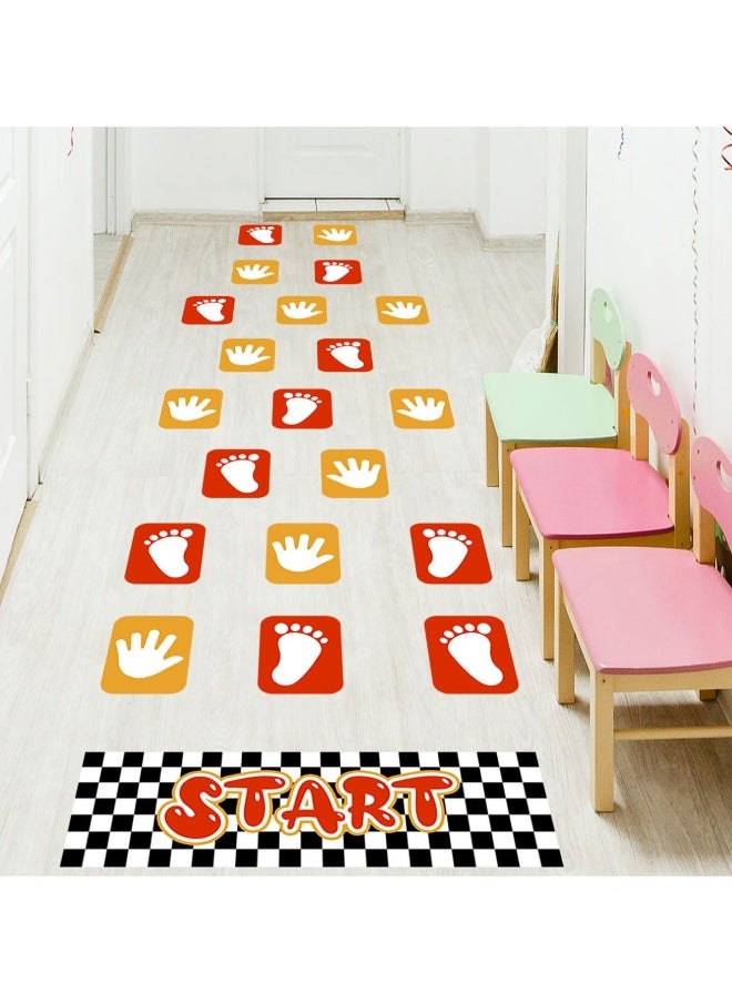 Footprints and Palm Grid Floor Sticker Wall Sticker Colorful Feet Jigsaw Hopscotch Game Sticker DIY Art Floor Corridor Wallpaper Decoration for Children's Bedroom Kindergarten Classroom
